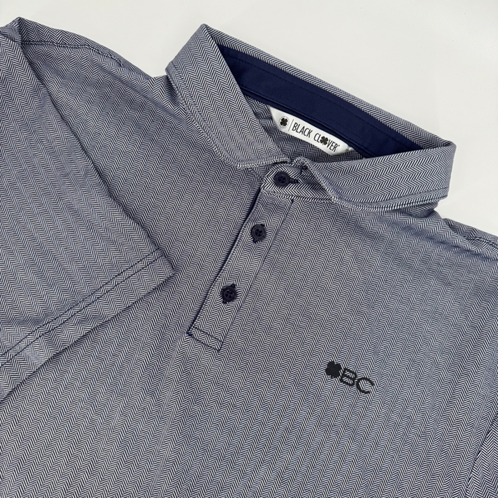 Black Clover Live Lucky‎ Men's Polo Shirt XL Navy White Herringbone Golf Casual